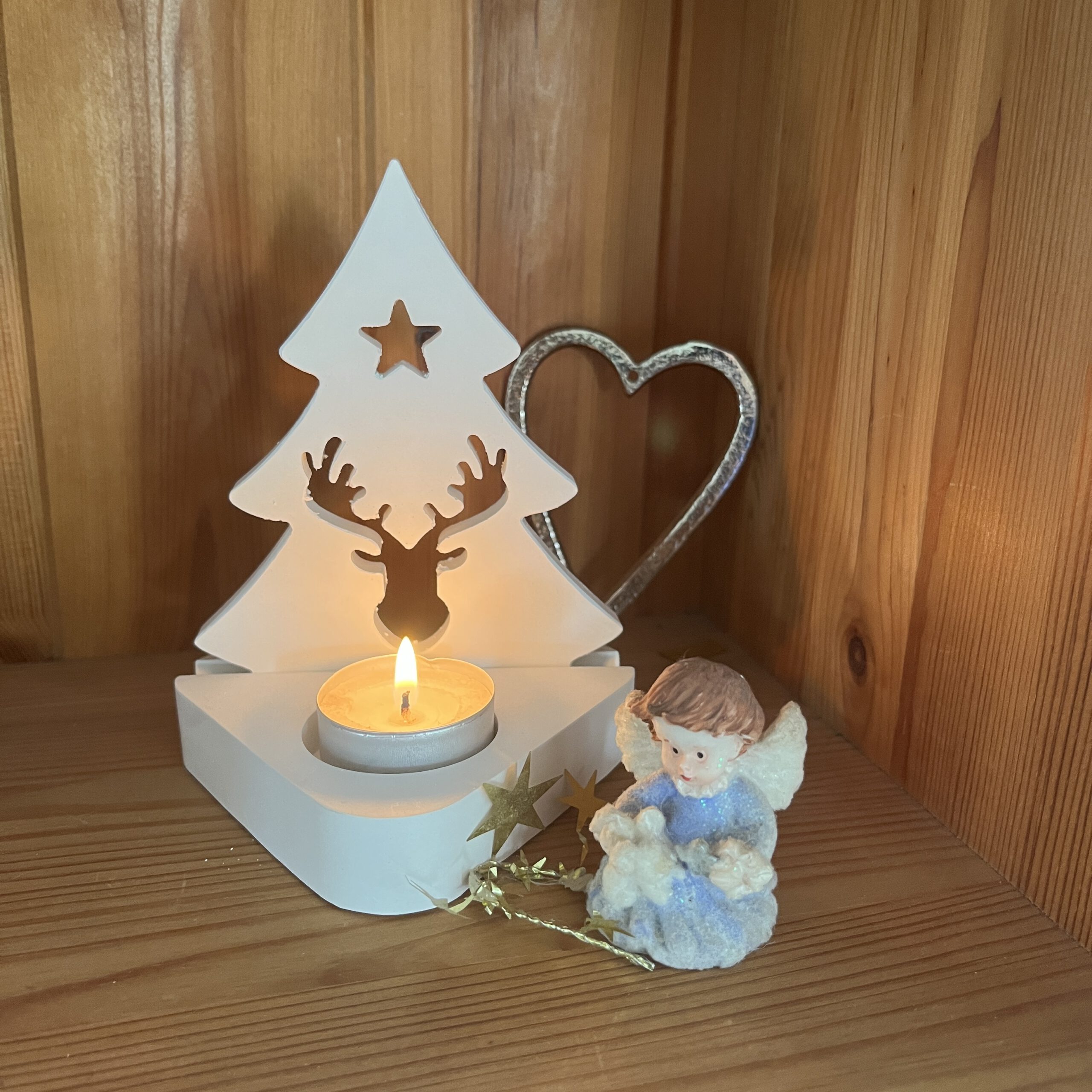 Teelichthalter mit Einschiebebild Weihnachtsbaum